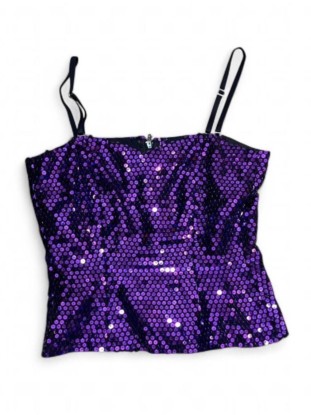 Sleeveless Purple Sequin Cami Top with Adjustable Straps